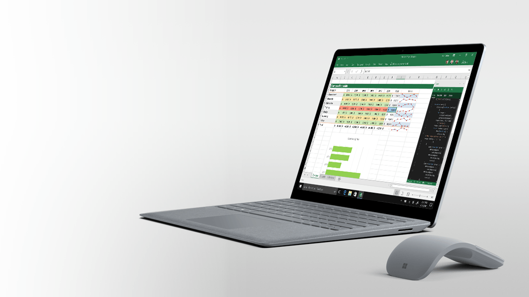 A Surface laptop showing a customized Excel add-in task pane